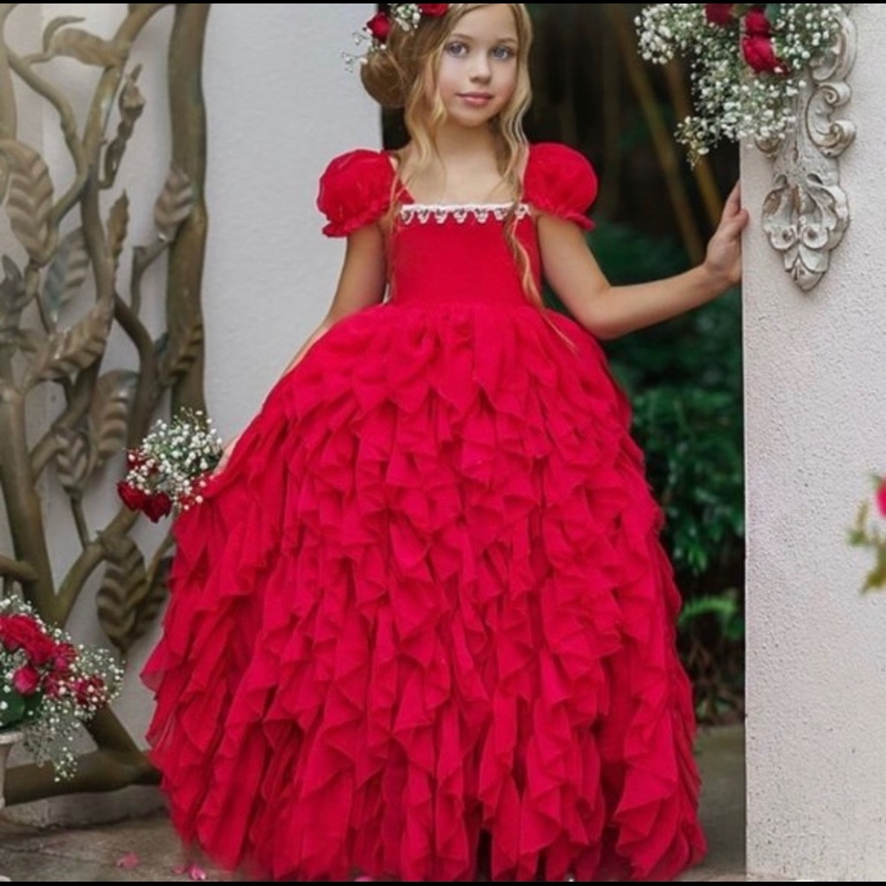 Dollcake heart on sleeve red frothy dress size 6